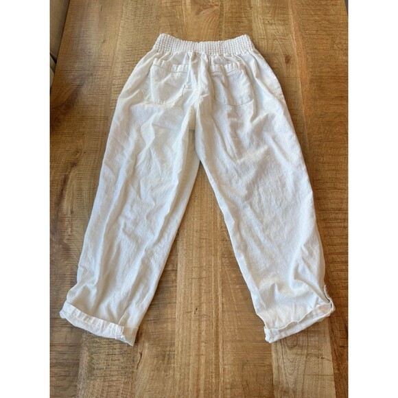 Westbound Women's Solid White Linen Pull On Cropped Pants Rolled Cuff Medium - Picture 5 of 11